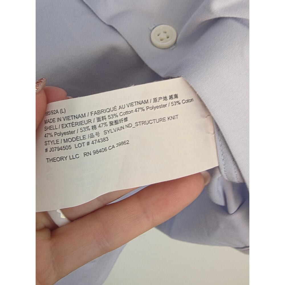Theory Sylvain Structure Knit Long Sleeve Button Up Dress Shirt Light Blue Large - Picture 3 of 5